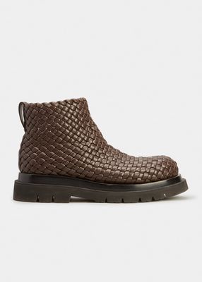 Men's Lug-Sole Woven Leather Ankle Boots