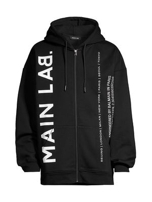 Men's Main Lab Logo Zip Hoodie - Black White - Size XXL