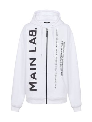 Men's Main Lab Logo Zip Hoodie - White Black - Size XXL