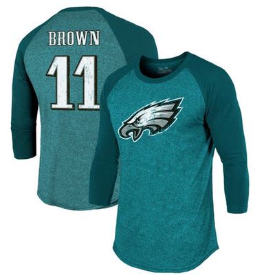 Men's Majestic Threads A. J. Brown Midnight Green Philadelphia Eagles Team Color Player Name & Number 3/4-Sleeve Raglan T-Shirt