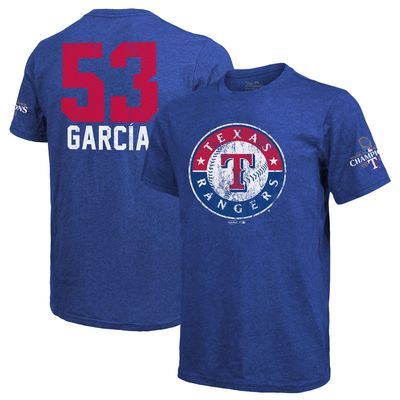 Men's Majestic Threads Adolis García Royal Texas Rangers 2023 World Series Champions Name & Number T-Shirt