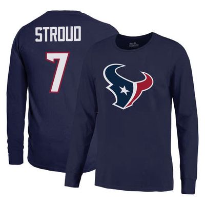 Men's Majestic Threads C. J. Stroud Navy Houston Texans Name & Number Long Sleeve T-Shirt