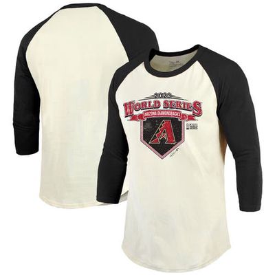 Men's Majestic Threads Cream/Black Arizona Diamondbacks 2023 World Series Confetti Soft Hand Raglan 3/4-Sleeve T-Shirt