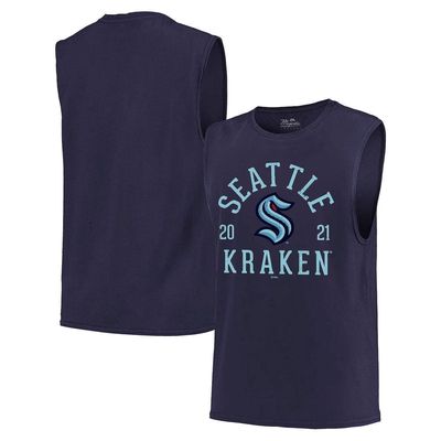 Men's Majestic Threads Deep Sea Blue Seattle Kraken Softhand Muscle Tank Top in Navy