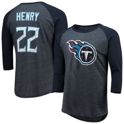 Men's Majestic Threads Derrick Henry Navy Tennessee Titans Name & Number Team Colorway Tri-Blend 3/4 Raglan Sleeve Player T-Shirt