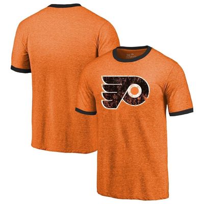 Men's Majestic Threads Heathered Orange Philadelphia Flyers Ringer Contrast Tri-Blend T-Shirt in Heather Orange