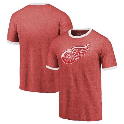 Men's Majestic Threads Heathered Red Detroit Red Wings Ringer Contrast Tri-Blend T-Shirt in Heather Red