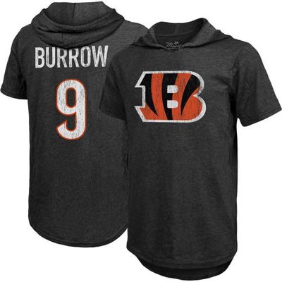 Men's Majestic Threads Joe Burrow Black Cincinnati Bengals Player Name & Number Tri-Blend Slim Fit Hoodie T-Shirt