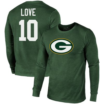Men's Majestic Threads Jordan Love Green Green Bay Packers Name & Number Long Sleeve Tri-Blend T-Shirt