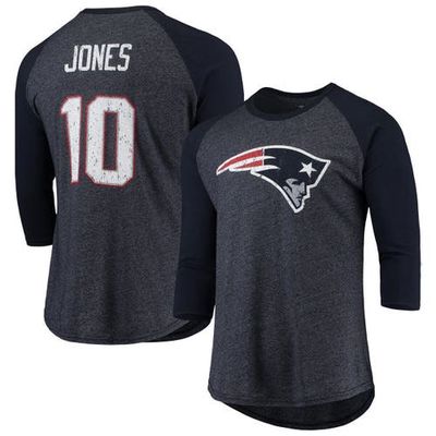 Men's Majestic Threads Mac Jones Navy New England Patriots Name & Number Team Colorway Tri-Blend 3/4 Raglan Sleeve Player T-Shirt