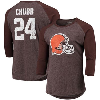 Men's Majestic Threads Nick Chubb Brown Cleveland Browns Name & Number Team Colorway Tri-Blend 3/4 Raglan Sleeve Player T-Shirt