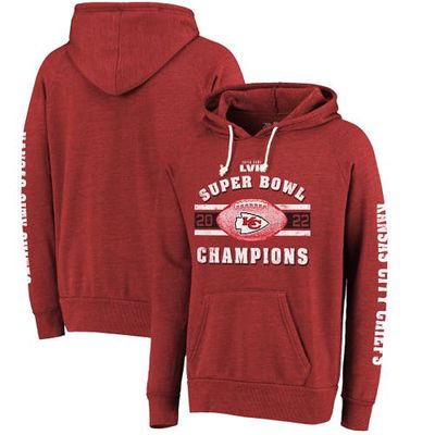 Men's Majestic Threads Red Kansas City Chiefs Super Bowl LVII Champions Always Champs Tri-Blend Pullover Hoodie