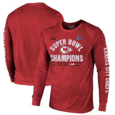 Men's Majestic Threads Red Kansas City Chiefs Three-Time Super Bowl Champions Scrimmage Tri-Blend Long Sleeve T-Shirt