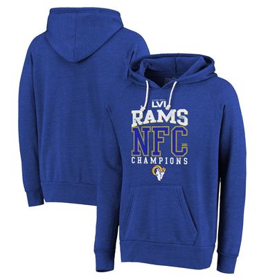 Men's Majestic Threads Royal Los Angeles Rams 2021 NFC Champions Get Big Pullover Hoodie