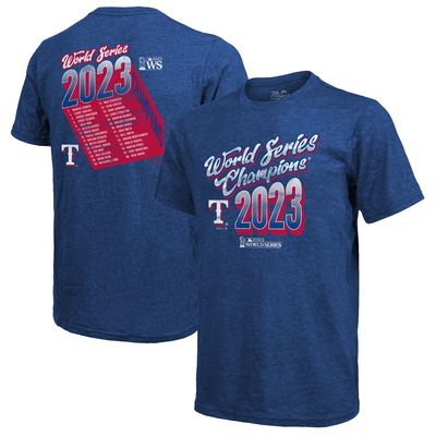 Men's Majestic Threads Royal Texas Rangers 2023 World Series Champions Life Of The Party Tri-Blend Roster T-Shirt