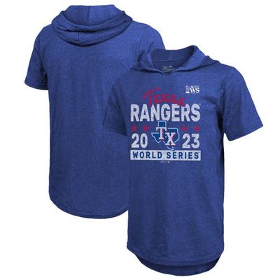 Men's Majestic Threads Royal Texas Rangers 2023 World Series Tri-Blend Hoodie T-Shirt