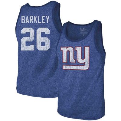 Men's Majestic Threads Saquon Barkley Royal New York Giants Name & Number Tri-Blend Tank Top