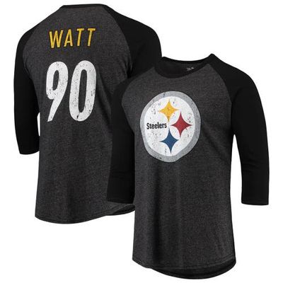 Men's Majestic Threads T. J. Watt Black Pittsburgh Steelers Name & Number Team Colorway Tri-Blend 3/4 Raglan Sleeve Player T-Shirt