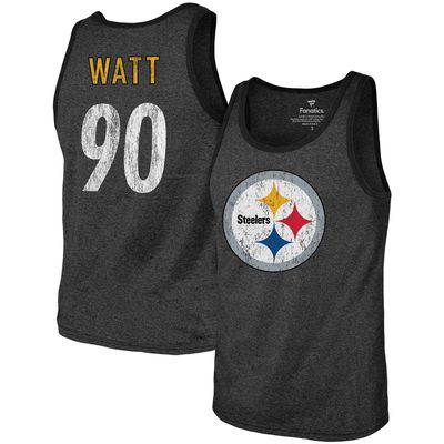 Men's Majestic Threads T. J. Watt Black Pittsburgh Steelers Name & Number Tri-Blend Tank Top