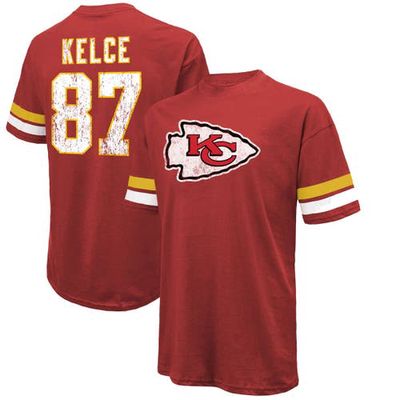 Men's Majestic Threads Travis Kelce Red Kansas City Chiefs Name & Number Oversize Fit T-Shirt