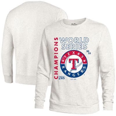 Men's Majestic Threads White Texas Rangers 2023 World Series Champions Tri-Blend Pullover Sweatshirt
