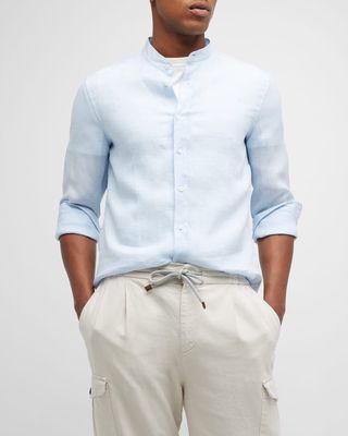 Men's Mandarin Collar Linen Sport Shirt