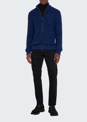 Men's M&eacute;lange-Knit Cashmere Full-Zip Sweater
