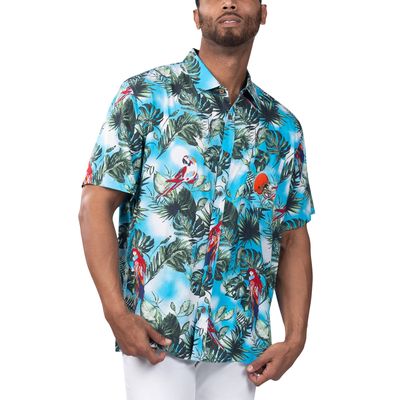 Men's Margaritaville Light Blue Cleveland Browns Jungle Parrot Party Button-Up Shirt