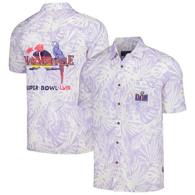 Men's Margaritaville Purple Super Bowl LVIII Sandwashed Monstera Print Party Button-Up Shirt