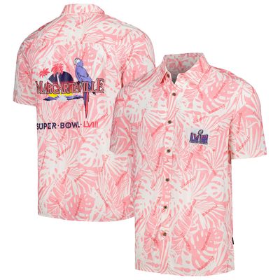 Men's Margaritaville Red Super Bowl LVIII Sandwashed Monstera Print Party Button-Up Shirt