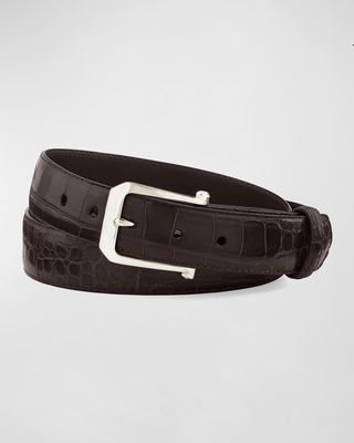 Men's Matte Alligator Belt with Sterling Silver Buckle