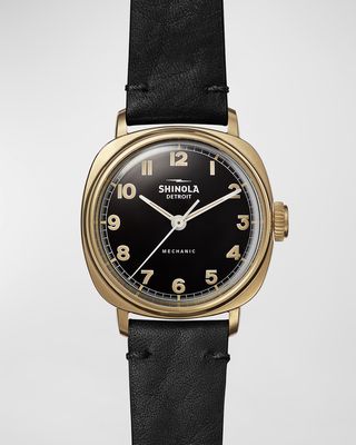 Men's Mechanic Leather-Strap Watch, 39mm