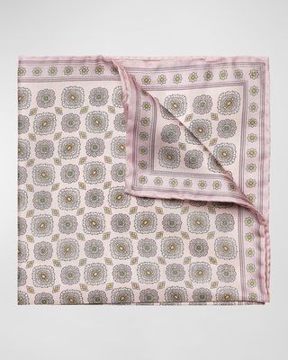 Men's Medallion-Print Tussah Silk Pocket Square