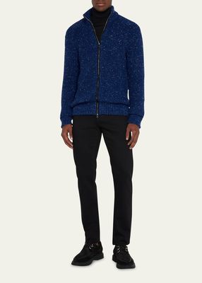 Men's Mélange-Knit Cashmere Full-Zip Sweater