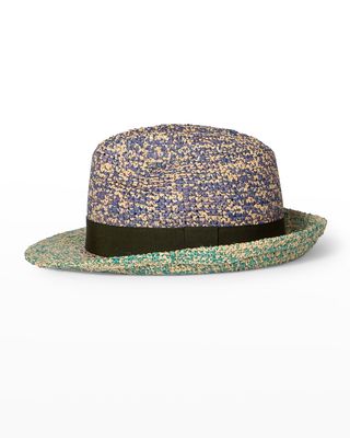 Men's Melange Raffia Trilby Straw Fedora Hat