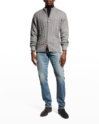 Men's Merino Wool-Cashmere Full-Zip Cable Sweater