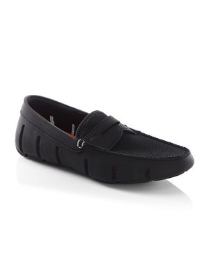 Men's Mesh-Trimmed Penny Loafers - Black - Size 7 - Black - Size 7