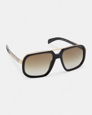 Men's Metal Acetate Double-Bridge Square Sunglasses