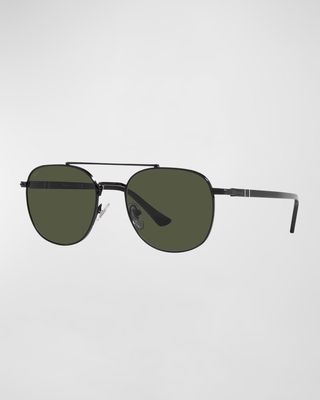 Men's Metal Double-Bridge Square Sunglasses