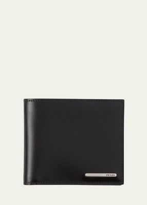Men's Metal Logo Leather Bifold Wallet