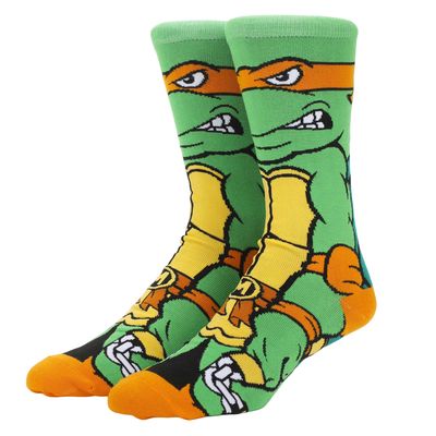 Men's Michelangelo Teenage Mutant Ninja Turtles Animigos 360 Character Crew Socks