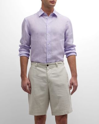 Men's Micro-Check Linen Sport Shirt