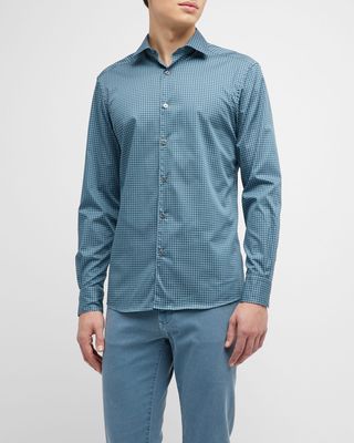 Men's Micro-Geometric Print Cotton Sport Shirt