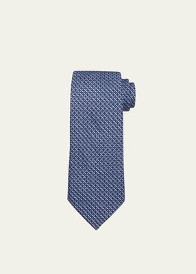 Men's Micro-Geometric Print Linen Tie