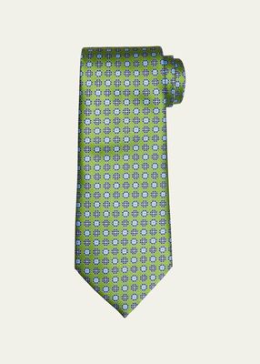 Men's Micro-Geometric Print Silk Tie