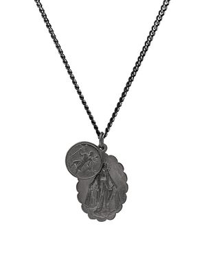 Men's Mini Saints Matte Black Rhodium Pendant Necklace - Matte Black - Size 24 - Matte Black - Size 24