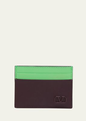 Men's Mini VLogo Bicolor Leather Card Holder