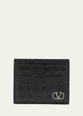 Men's Mini VLogo Croc-Effect Card Holder