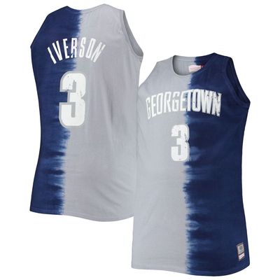 Men's Mitchell & Ness Allen Iverson Navy/Gray Georgetown Hoyas Big & Tall Player Tie-Dye Jersey