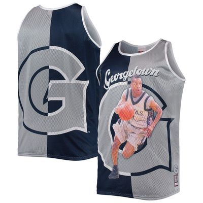 Men's Mitchell & Ness Allen Iverson Navy/Gray Georgetown Hoyas Sublimated Player Big & Tall Tank Top